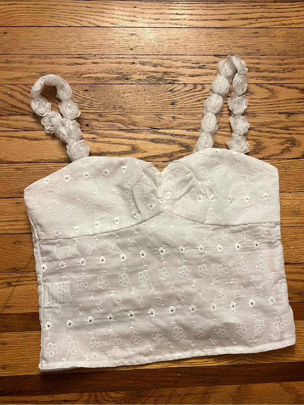 Princess Polly White Eyelet Rosette Strap Crop Top